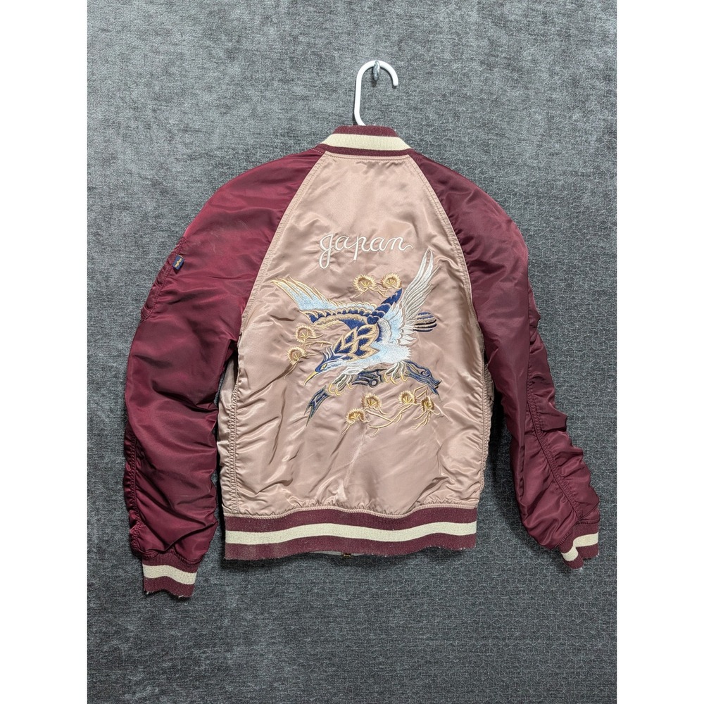 Alpha Industries MA1 Souvenir Shima Bomber Jacket Japan Embroidery Burgundy Pink
